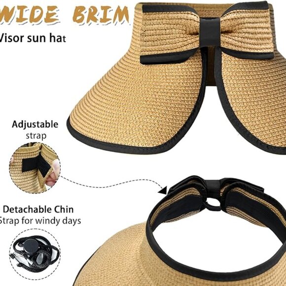 Women\'s Sun Visor Hats Wide Brim Straw Beach Hat Ponytail Hats main image 2